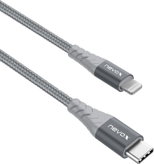 Nevox Braided USB 2.0 Cable USB-C male - Lightning Γκρι 1m (LC-1885) - Image 2