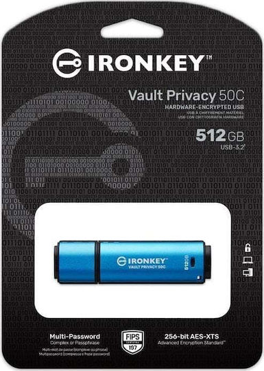 Kingston IronKey Vault Privacy 50 512GB USB 3.2 Stick με σύνδεση USB-C Μπλε - Image 3