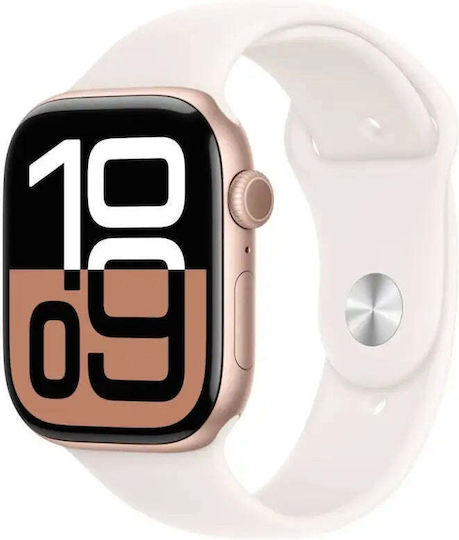 Apple Watch Series 10 Aluminium 42mm Αδιάβροχο με Παλμογράφο (Rose Gold με Light Blush Sport Band (M/L)) - Image 3