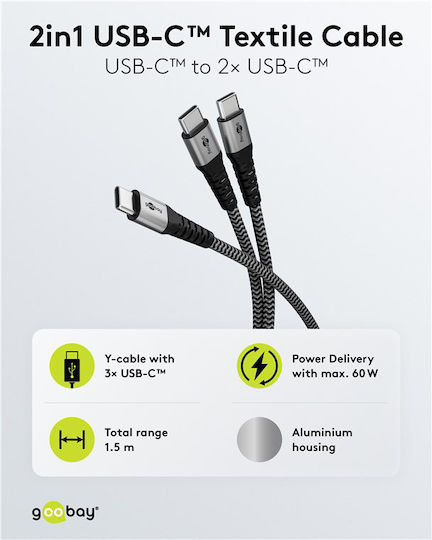 Goobay Καλώδιο Usb-c 2x Usb-c 75739 60w 480mbps 1.5m Γκρι - Image 3