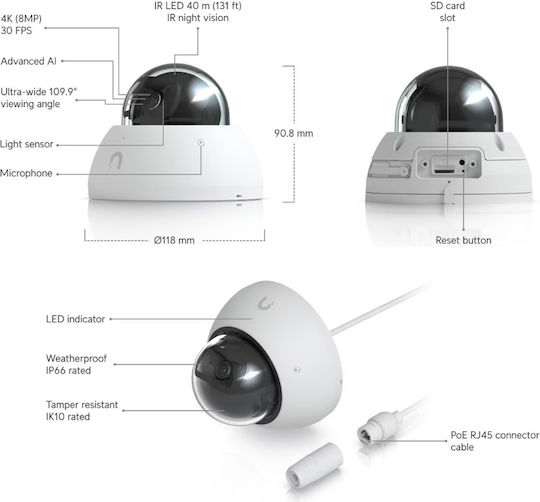 Ubiquiti UVC-AI-Dome-W IP Κάμερα Παρακολούθησης 4K Αδιάβροχη με Μικρόφωνο και Φακό 2.8mm - Image 3
