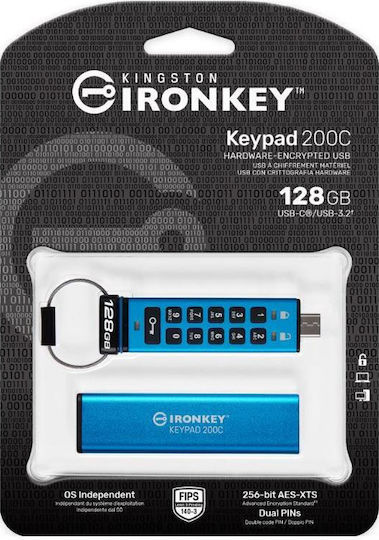 Kingston IronKey Keypad 200C 128GB USB 3.2 Stick με σύνδεση USB-C Μπλε - Image 4