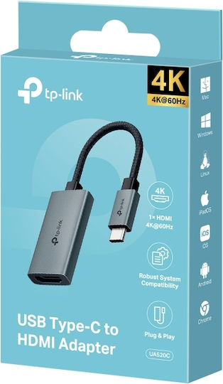 TP-LINK Μετατροπέας USB-C / HDMI male σε HDMI / USB-C female Γκρι 1τμχ UA520C - Image 2