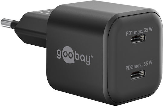 Goobay Φορτιστής Χωρίς Καλώδιο GaN με 2 Θύρες USB-C 35W Power Delivery Μαύρος (75333)