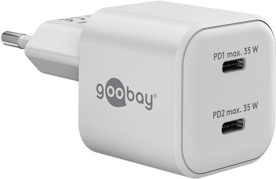 Goobay Φορτιστής Χωρίς Καλώδιο GaN με 2 Θύρες USB-C 35W Power Delivery Λευκός (75334)