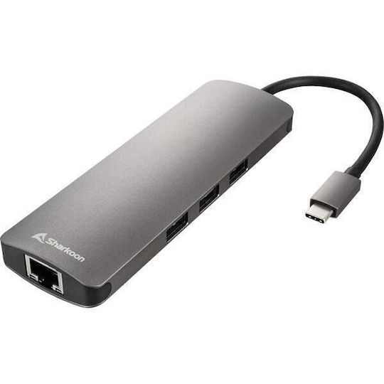 Sharkoon USB-C Docking Station με HDMI 4K PD Ethernet Γκρι (4044951026739) - Image 4