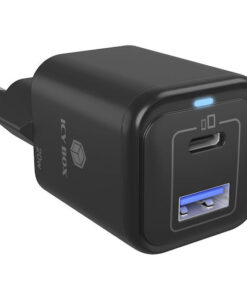 Icy Box Φορτιστής Χωρίς Καλώδιο GaN με Θύρα USB-A και Θύρα USB-C 20W Power Delivery Μαύρος (IB-PS1020-PD)