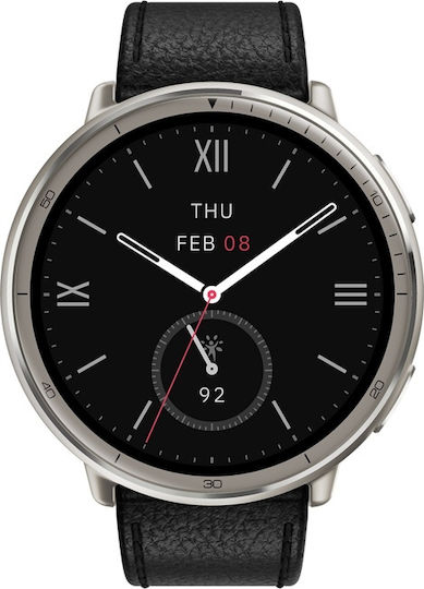 Amazfit Active 2 Stainless Steel 44mm Smartwatch με Παλμογράφο (Black Leather)