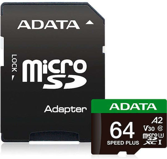 Adata microSDXC 64GB Class 10 U3 V30 A2 UHS-I με αντάπτορα - Image 2