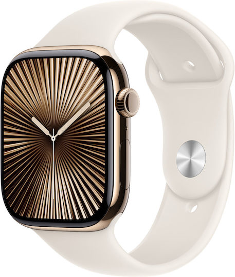 Apple Watch Series 10 Cellular Titanium 42mm Αδιάβροχο με eSIM και Παλμογράφο (Gold Titanium με Starlight Sport Band (M/L)) - Image 2