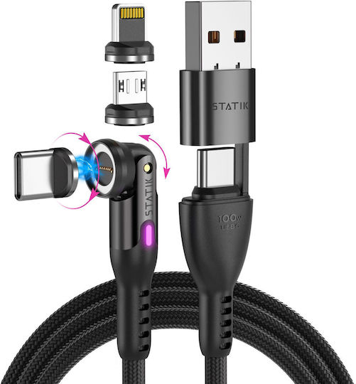 Statik Magnetic / Braided USB to Type-C / micro USB / Lightning Cable Μαύρο 2m PUP-0520-6FT - Image 2