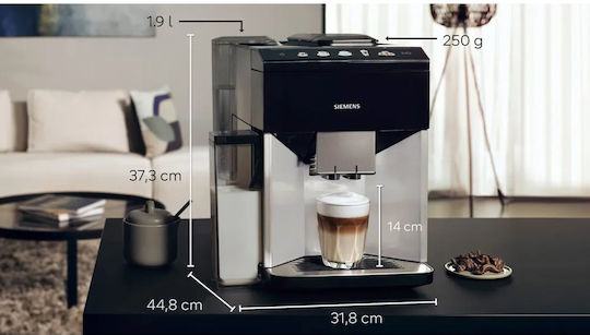Siemens Eq.500 Αυτόματη Μηχανή Espresso 1500W Πίεσης 15bar για Cappuccino με Μύλο Άλεσης Ασημί - Image 2