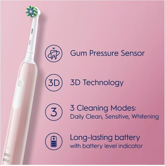 Oral-B Pro1 Ηλεκτρική Οδοντόβουρτσα με Αισθητήρα Πίεσης και Θήκη Ταξιδίου Ροζ - Image 5