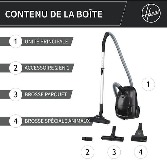 Hoover HE120PET 011 Ηλεκτρική Σκούπα 700W με Σακούλα 2.5lt Iron Grey - Image 4