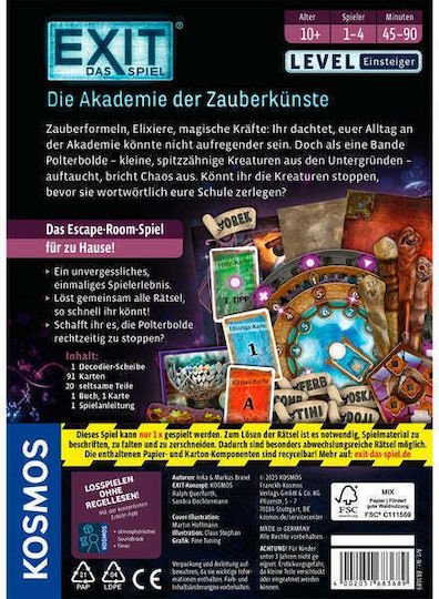 Επιτραπέζιο Παιχνίδι EXIT The Academy of Magic Arts για 1-4 Παίκτες 10+ Ετών 683689 (GER) Kosmos - Image 3