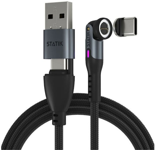 Statik Magnetic / Braided USB to Type-C / micro USB / Lightning Cable Μαύρο 2m PUP-0520-6FT - Image 3