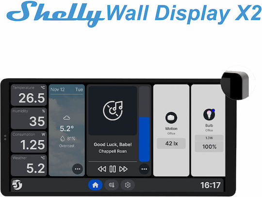 Shelly Display Εξωτερικός Διακόπτης Τοίχου Wi-Fi Διπλός με Πλαίσιο Ασημί