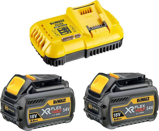 Dewalt Σετ 2 Μπαταριών Εργαλείου Λιθίου 18V Χωρητικότητας 6Ah με Φορτιστή DCB118T2 Flexvolt