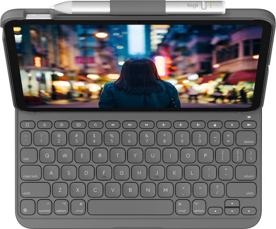 Logitech Bluetooth Slim Folio Flip Cover με Πληκτρολόγιο στα Γερμανικά Γκρι (iPad 2022 10.9'') - Image 2