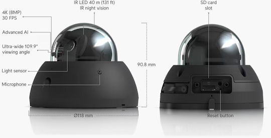 Ubiquiti UVC-AI-Dome-B IP Κάμερα Παρακολούθησης 4K Αδιάβροχη με Μικρόφωνο και Φακό 2.8mm - Image 4
