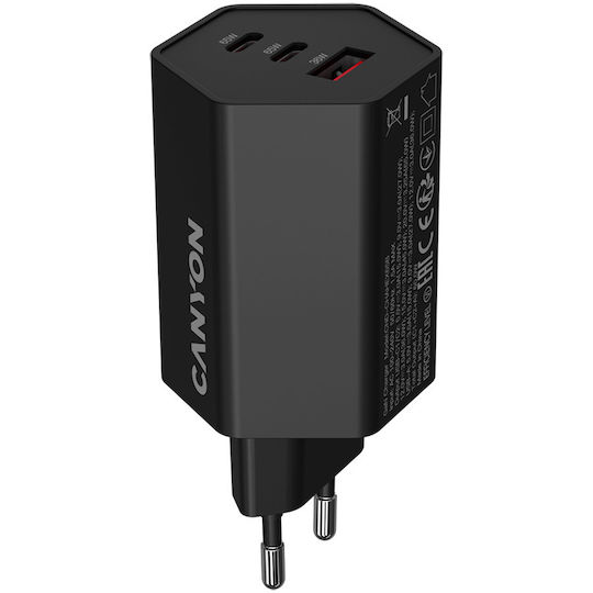 Canyon Φορτιστής Χωρίς Καλώδιο GaN με Θύρα USB-A και 2 Θύρες USB-C 65W Power Delivery Μαύρος (Hexagon 65) - Image 3