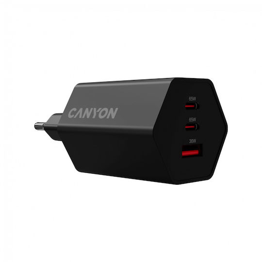 Canyon Φορτιστής Χωρίς Καλώδιο GaN με Θύρα USB-A και 2 Θύρες USB-C 65W Power Delivery Μαύρος (Hexagon 65) - Image 5