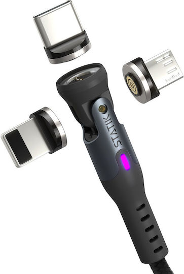 Statik Magnetic / Braided USB to Type-C / micro USB / Lightning Cable Μαύρο 2m PUP-0520-6FT - Image 4