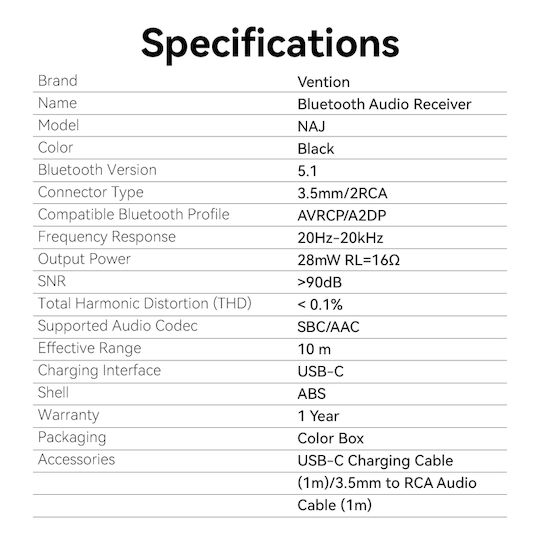 Vention Audio Bluetooth Receiver 3.5mm/2rca Najb0 - Image 3
