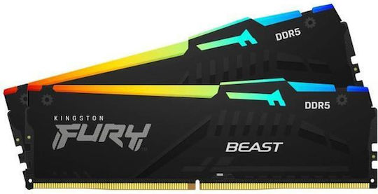 Kingston Fury Beast RGB DDR5 64GB RAM με 2x32GB Modules και Ταχύτητα 6400 για Desktop KF564C32BBEAK2-64 - Image 5