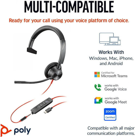 Poly Blackwire 3315 On Ear Multimedia Ακουστικά με μικρόφωνο και σύνδεση 3.5mm Jack / USB-C - Image 4