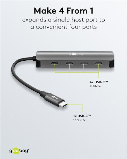 Goobay USB 3.2 Hub 4 Θυρών με σύνδεση USB-C Γκρι (76565) - Image 4