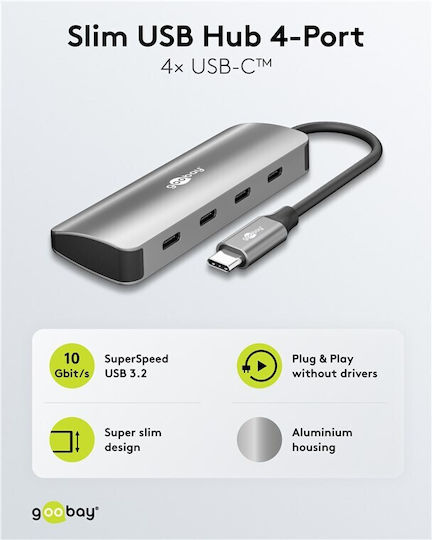 Goobay USB 3.2 Hub 4 Θυρών με σύνδεση USB-C Γκρι (76565) - Image 2