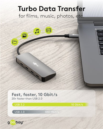Goobay USB 3.2 Hub 4 Θυρών με σύνδεση USB-C Γκρι (76565) - Image 3