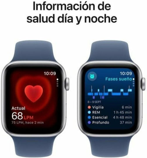 Apple Watch SE 2024 Aluminium 44mm Αδιάβροχο με Παλμογράφο (Silver με Denim Sport Band (M/L)) - Image 7