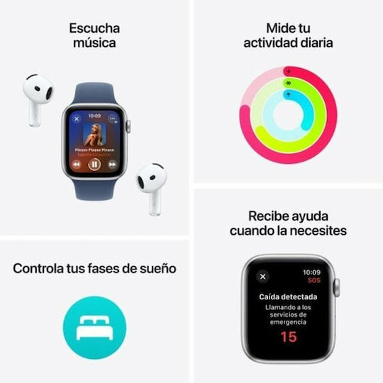 Apple Watch SE 2024 Aluminium 44mm Αδιάβροχο με Παλμογράφο (Silver με Denim Sport Band (M/L)) - Image 6