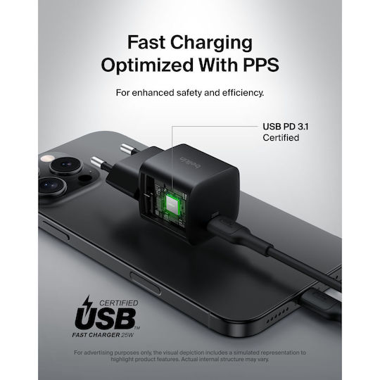 Belkin Φορτιστής με Θύρα USB-C και Καλώδιο USB-C - USB-C 25W Power Delivery Μαύρος (Boost Charge) - Image 7
