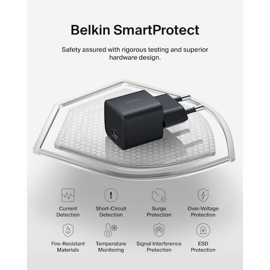Belkin Φορτιστής με Θύρα USB-C και Καλώδιο USB-C - USB-C 25W Power Delivery Μαύρος (Boost Charge) - Image 9