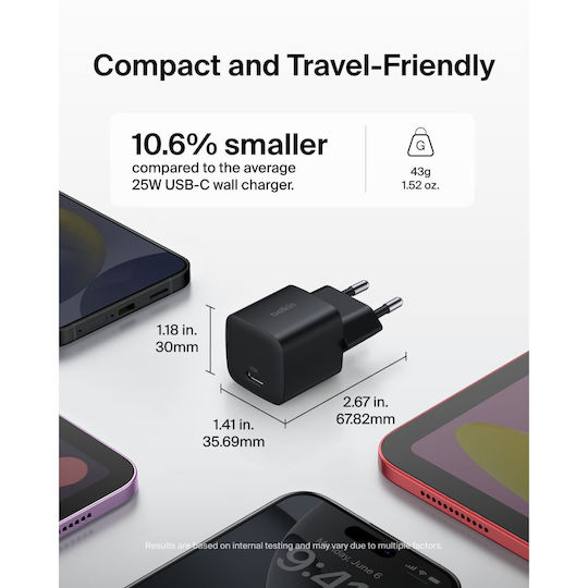 Belkin Φορτιστής με Θύρα USB-C και Καλώδιο USB-C - USB-C 25W Power Delivery Μαύρος (Boost Charge) - Image 11