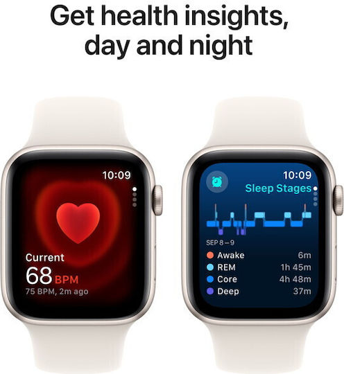 Apple Watch SE 2024 Aluminium 40mm Αδιάβροχο με Παλμογράφο (Starlight με Starlight Sport Band (S/M)) - Image 4