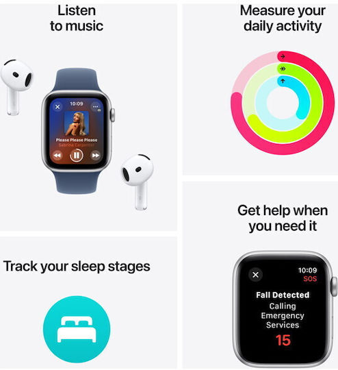 Apple Watch SE 2024 Aluminium 40mm Αδιάβροχο με Παλμογράφο (Starlight με Starlight Sport Band (S/M)) - Image 7