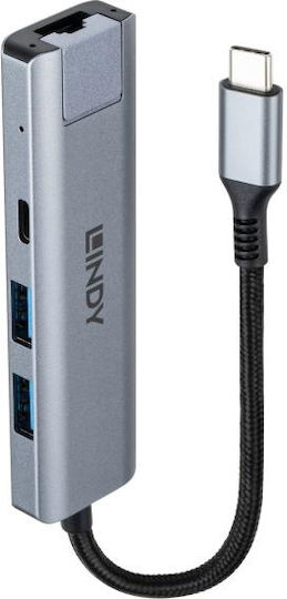 Lindy USB 3.2 Hub 3 Θυρών με σύνδεση USB-A / Ethernet Γκρι - Image 5