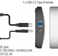 Alternative view of DeLock USB 3.0 Hub 4 Θυρών με σύνδεση USB-A και Εξωτερική Παροχή Ρεύματος Λευκό (61762)