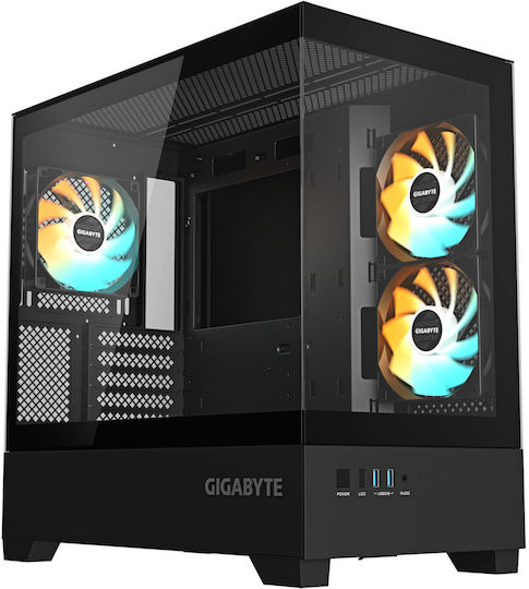 Gigabyte C201 Midi Tower Κουτί Υπολογιστή με Πλαϊνό Παράθυρο και RGB Φωτισμό Μαύρο