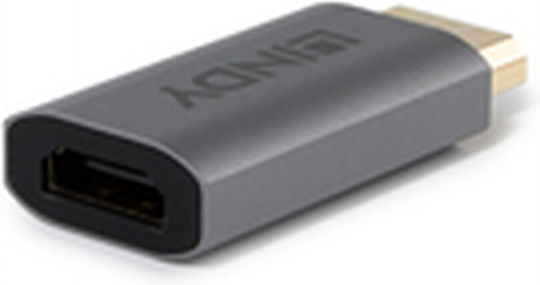 Lindy Μετατροπέας DisplayPort male σε HDMI female Γκρι 1τμχ 41095