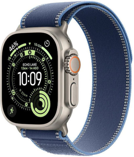 Apple Watch Ultra 3 Titanium 49mm Αδιάβροχο με eSIM και Παλμογράφο (Natural Titanium Case with Blue/Bright Blue Trail Loop - S/M)