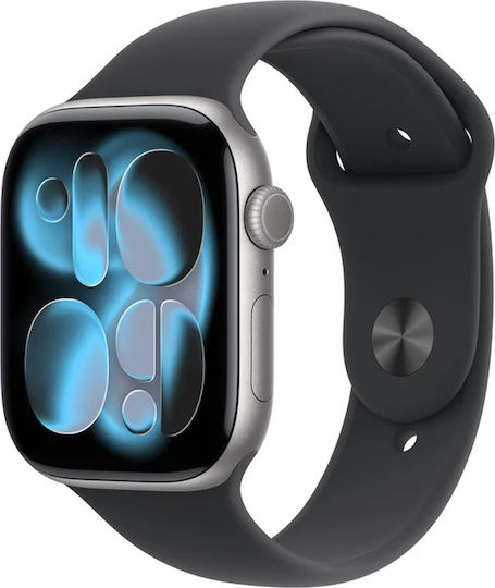 Apple Watch Series 11 Cellular Aluminium 42mm Αδιάβροχο με eSIM και Παλμογράφο (Space Grey Aluminium Case with Black Sport Band - S/M)