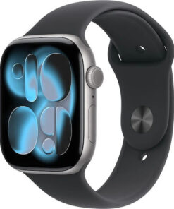Apple Watch Series 11 Cellular Aluminium 46mm Αδιάβροχο με eSIM και Παλμογράφο (Space Grey Aluminium Case with Black Sport Band - M/L)