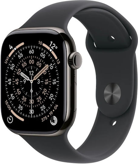 Apple Watch Series 11 Cellular Titanium 46mm Αδιάβροχο με eSIM και Παλμογράφο (Slate Titanium Case with Black Sport Band - S/M)