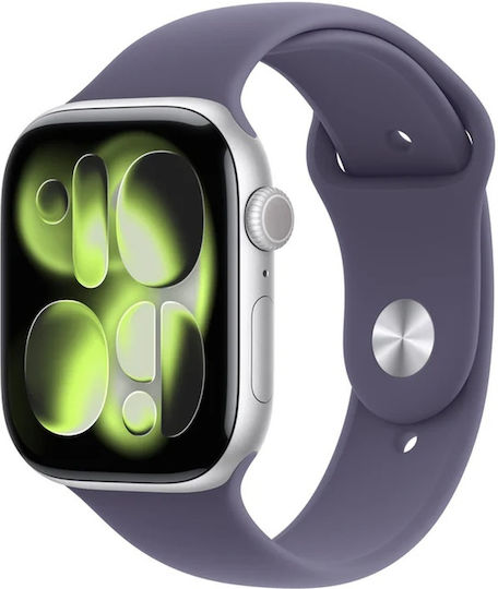 Apple Watch Series 11 Aluminium 42mm Αδιάβροχο με Παλμογράφο (Silver Aluminium Case with Purple Fog Sport Band - M/L)