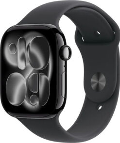 Apple Watch Series 11 Cellular Aluminium 46mm Αδιάβροχο με eSIM και Παλμογράφο (Jet Black Aluminium Case with Black Sport Band - M/L)
